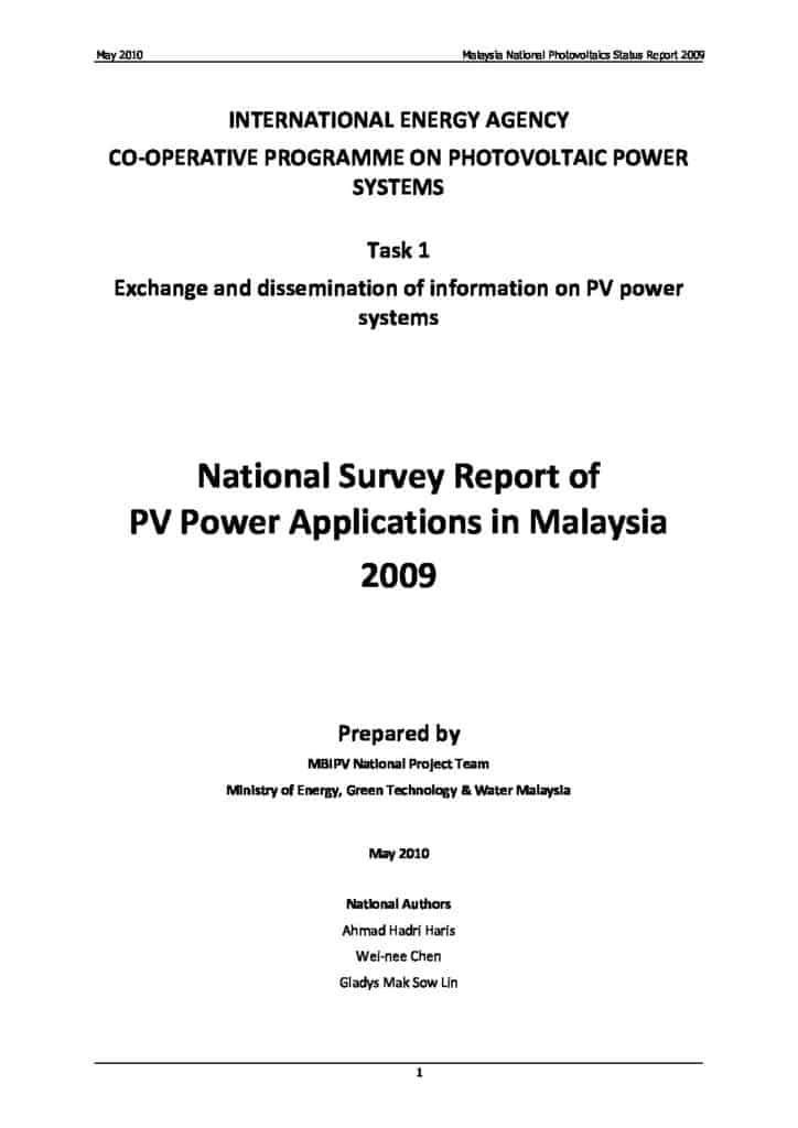 National Survey Report Malaysia - 2009 - IEA-PVPS