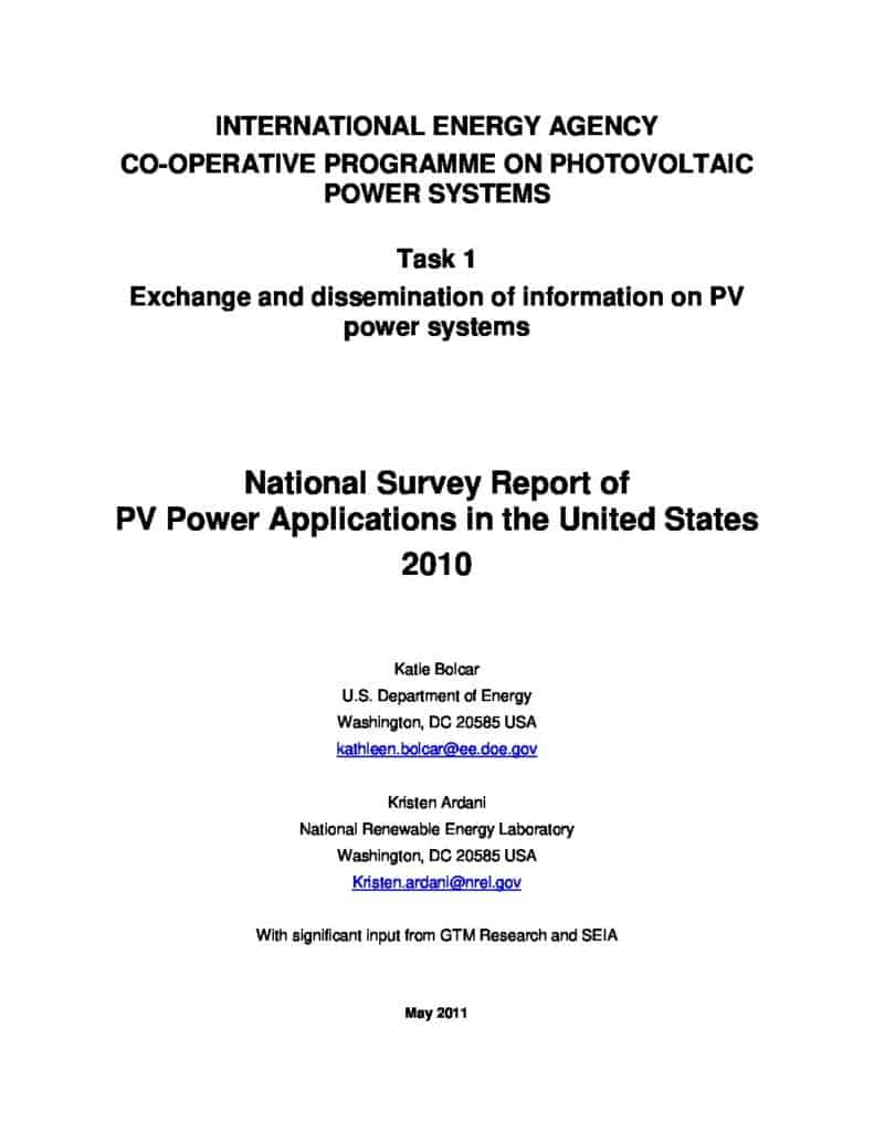 National Survey Report USA 2010 - IEA-PVPS